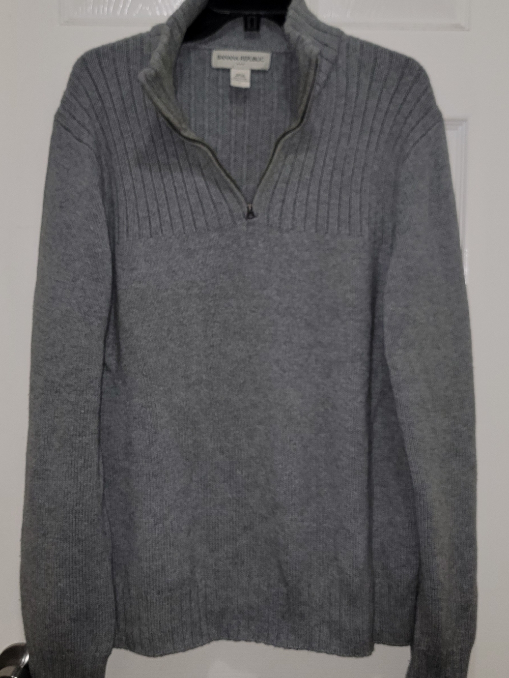 Banana Republic Light Gray Ribbed Half-Zip Sweater